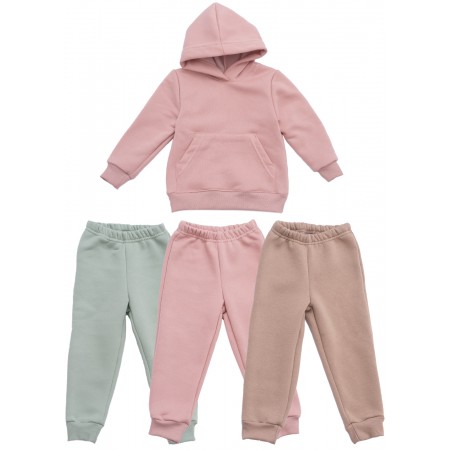 Комплект: Дитячі спортивні джогери утеплені 3 шт + худі Пудровий/Оливковий/Бежевий